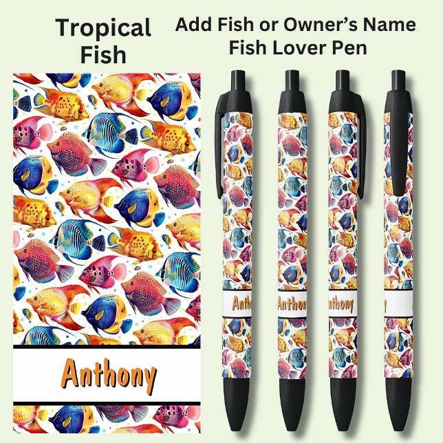 Add Name, Colourful Tropical Fish Black Ink Pen (Creator Uploaded)