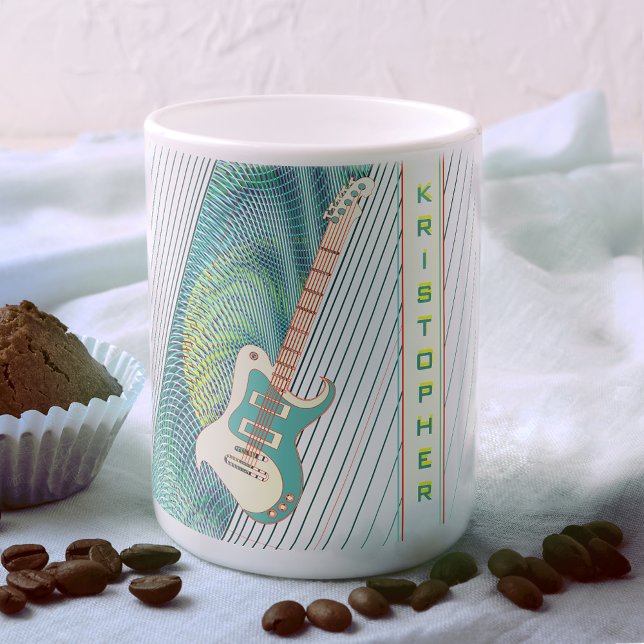  Add Name Cool Modern White & Teal Electric Guitar Coffee Mug (Creator Uploaded)