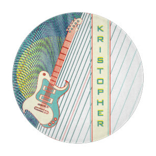  Add Name Cool Modern White & Teal Electric Guitar Cutting Board
