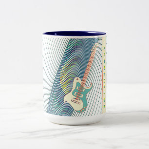  Add Name Cool Modern White & Teal Electric Guitar Two-Tone Coffee Mug