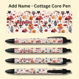 Add Name, Cottage Core Mushrooms Black Ink Pen