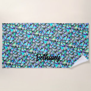 Add Name, Crystal Shard Pearlescent Iridescent Beach Towel