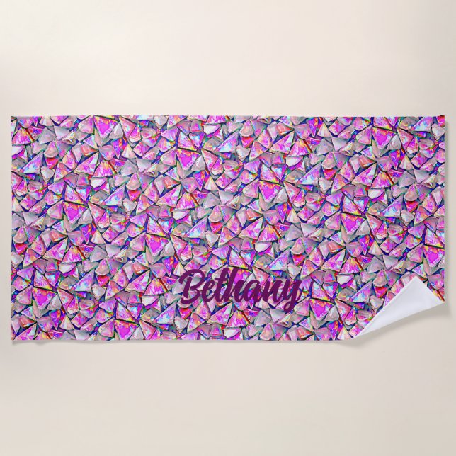 Add Name, Crystal Shard Pearlescent Iridescent Beach Towel (Front)