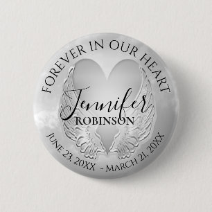 Add Name Custom Memorial Silver Heart 6 Cm Round Badge