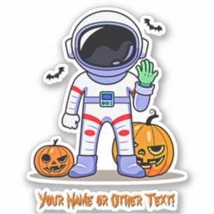 Add Name Cute Astronaut Pumpkins Bats Halloween