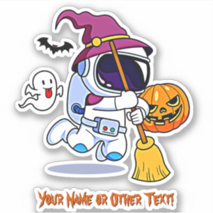 Add Name Cute Astronaut Witch Broom Pumpkin Ghost