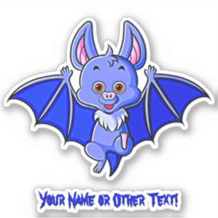 Add Name, Cute Blue Baby Bat with Wings Flying    