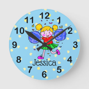 add name - cute cheerleader girl round clock