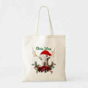 ADD NAME - Cute Christmas LaMancha Goat Kid Tote Bag
