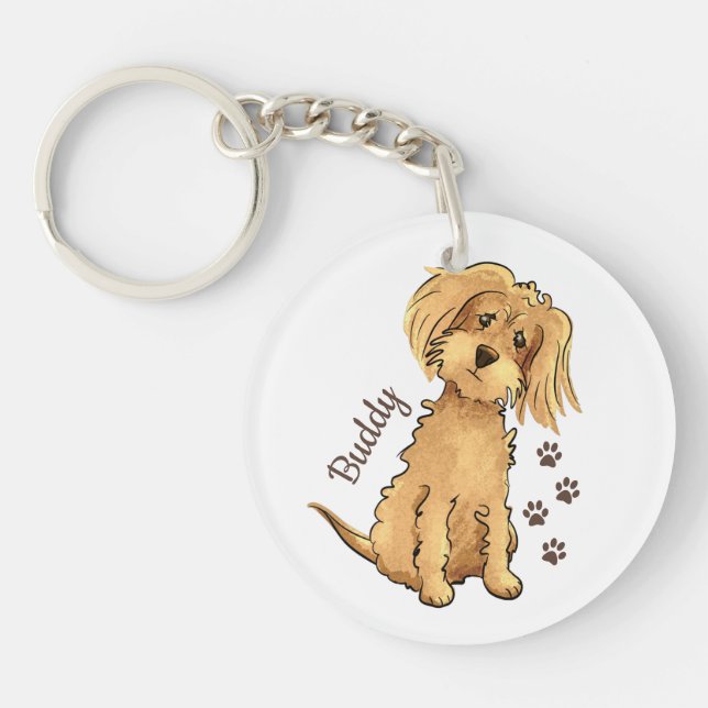 Add Name Cute Fluffy Brown Dog Acrylic Key Ring (Front)