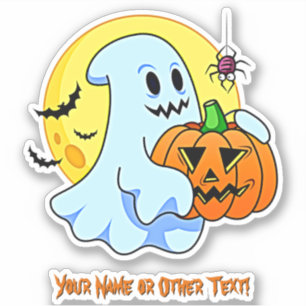 Add Name, Cute Ghost Pumpkin Spider Moon Bats     