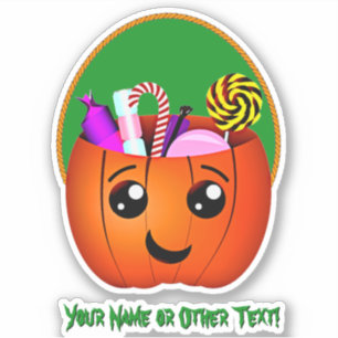 Add Name, Cute Halloween Pumpkin Bucket Treats    