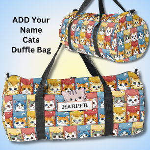 Add Name, Cute Kawaii Cats Duffle Bag