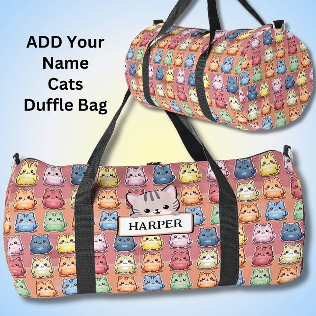 Add Name, Cute Kawaii Cats  Duffle Bag (Creator Uploaded)