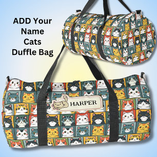 Add Name, Cute Kawaii Cats Duffle Bag