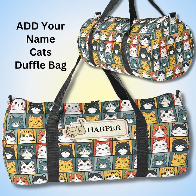 Add Name, Cute Kawaii Cats Duffle Bag (Creator Uploaded)