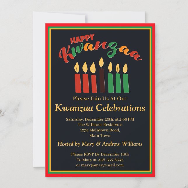 Add Name Date Details Happy Kwanzaa Candles, Party Invitation (Front)