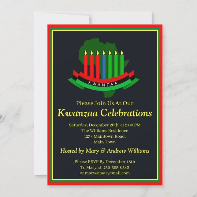 Add Name Date Details Kwanzaa Candles Africa Party Invitation (Front)
