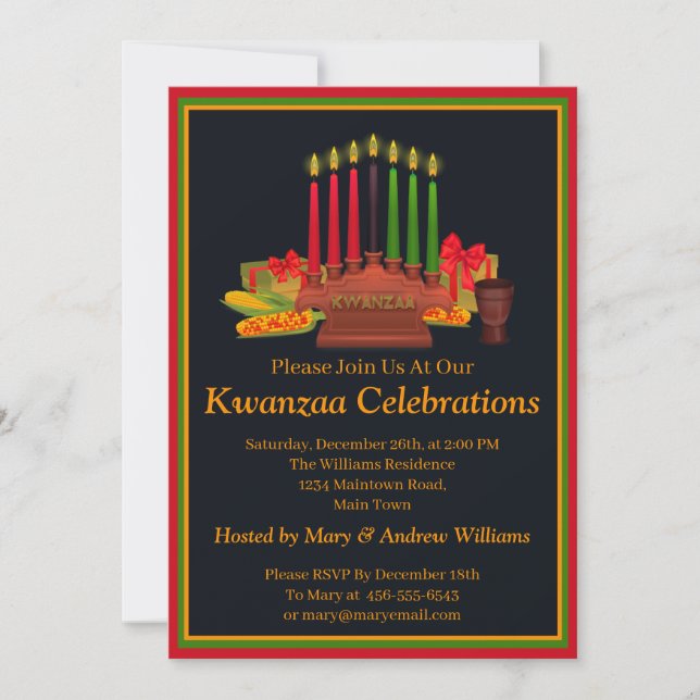 Add Name Date Details Kwanzaa Candles Feast  Party Invitation (Front)