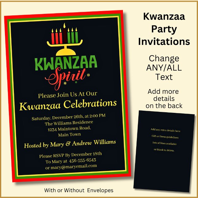 Add Name Date Details Kwanzaa Spirit Candles Party Invitation (Creator Uploaded)