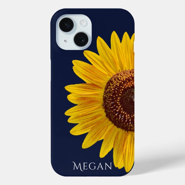 Add Name Deep Navy Blue Close Up Yellow Sunflower  Case-Mate iPhone Case (Back)