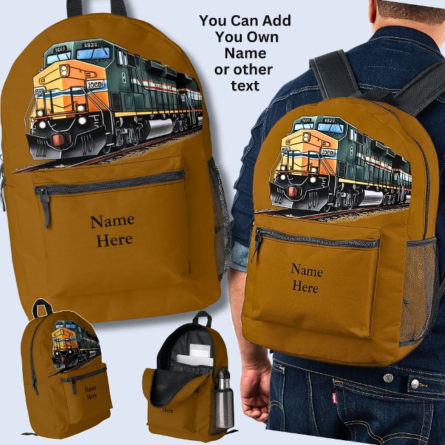 Add Name, Diesel Locomotive on Brown  Printed Backpack (Creator Uploaded)