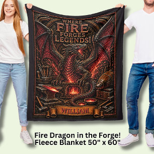 Add Name Dragon in Blacksmith Forge  Fleece Blanket