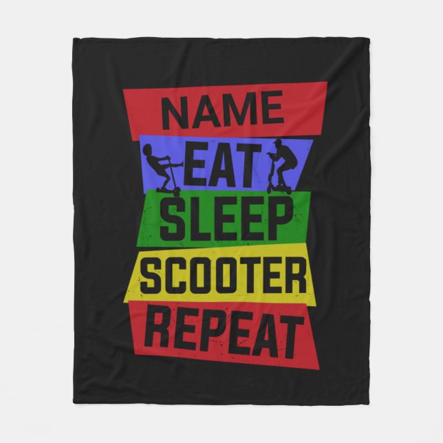 Add Name Eat Sleep Scooter Repeat Fleece Blanket (Front)