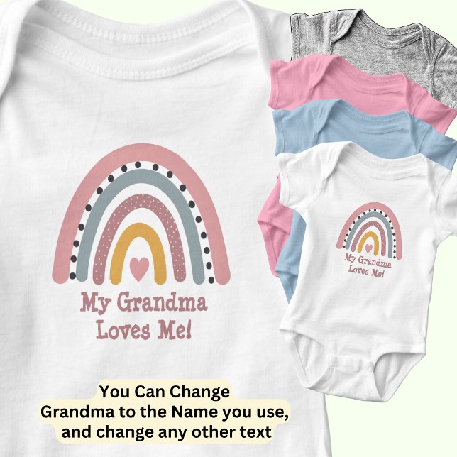 Add Name Edit Text Grandma Loves Me Boho Rainbow   Baby Bodysuit (Creator Uploaded)