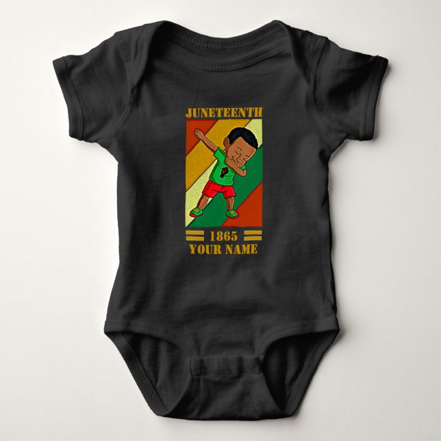 Add Name Edit Text Juneteenth Kid Dabbing Melanin  Baby Bodysuit (Front)