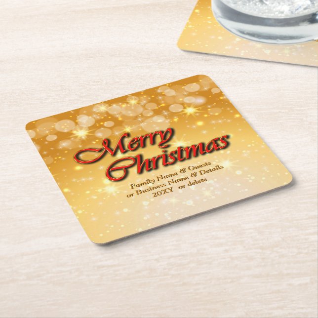 Add Name Edit Text Matching Christmas Square Paper Coaster (Angled)
