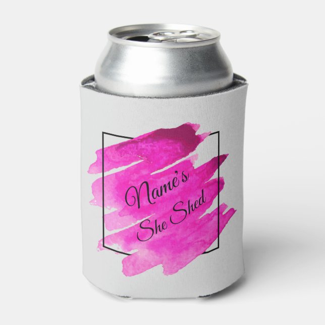 Add Name Edit Text She Shed Mauve Brush Stroke Can Cooler (Can Front)