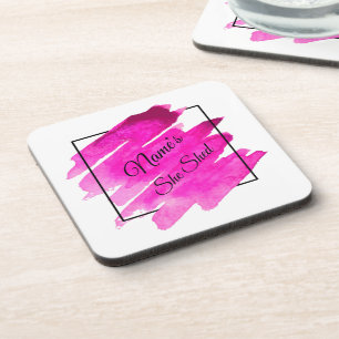 Add Name Edit Text She Shed Mauve Brush Stroke Coaster