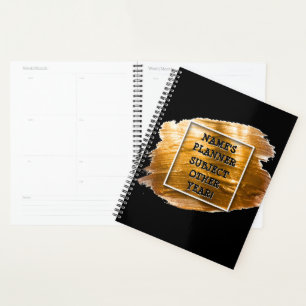 Add Name Edit Text Subject 20xx Gold Brush Stroke Planner