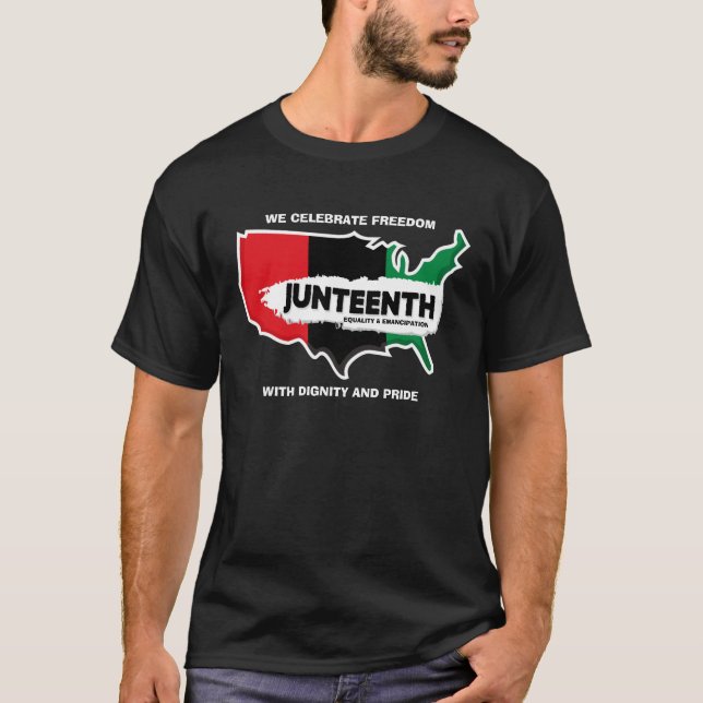 Add Name Edit Text USA Map Juneteenth T-Shirt (Front)