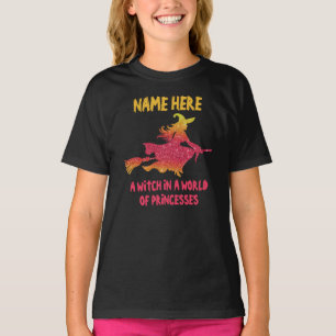 Add Name Edit Text Witch Flying Broom Halloween T-Shirt