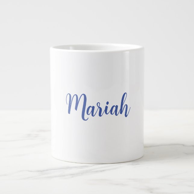 Add Name Elegant Creative Classical Blue White Large Coffee Mug (Front)
