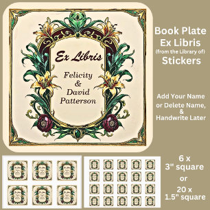 Add Name Ex Libris Elegant Art Nouveau Square Sticker