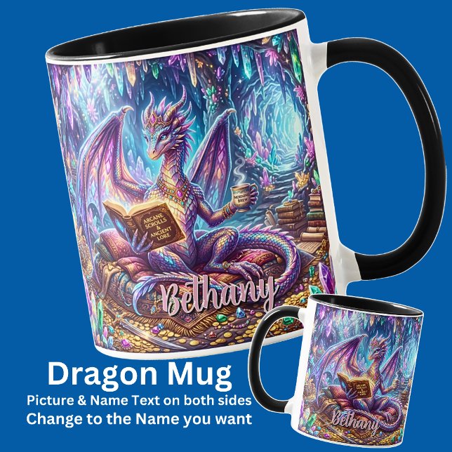 Add Name Fantasy Dragon with Book & Coffee Mug (Creator Uploaded)