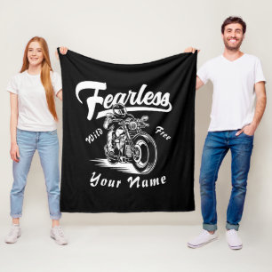 Add Name Fearless Wild Free Motorcycle             Fleece Blanket