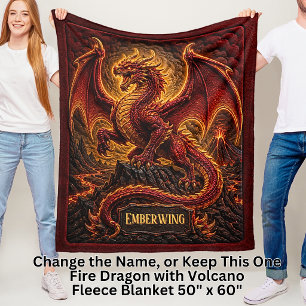 Add Name Fire Dragonon Mountain with Volcano Fleece Blanket
