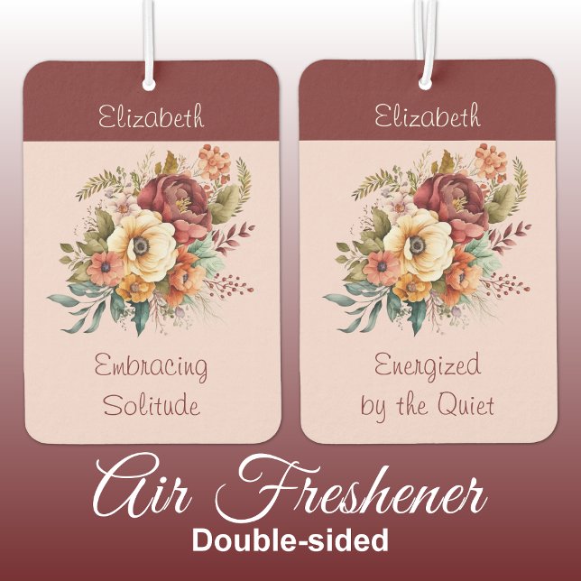 Add name for introverts solitude floral pink car air freshener (Creator Uploaded)