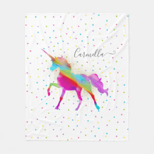 Add Name Gold Glitter Rainbow Unicorn Medium/Large Fleece Blanket