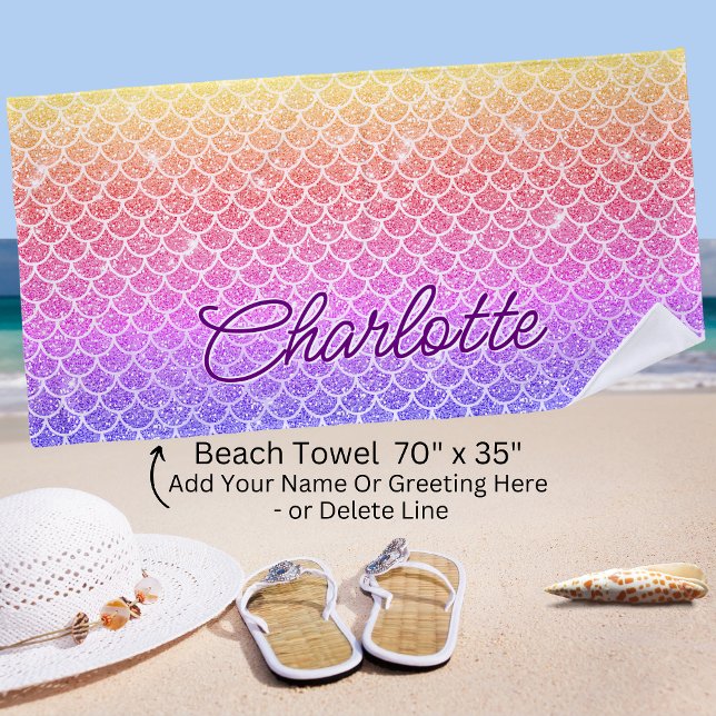 Add Name Gold Pink Mauve Mermaid Scales  Beach Towel (Creator Uploaded)