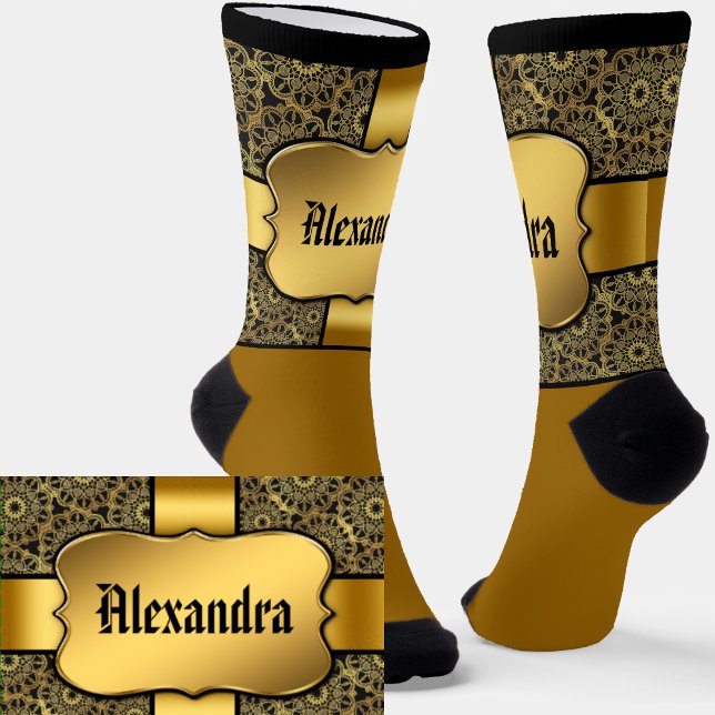 Add Name, Golden Shield on Gold Ribbon & Lace Look Socks (Creator Uploaded)