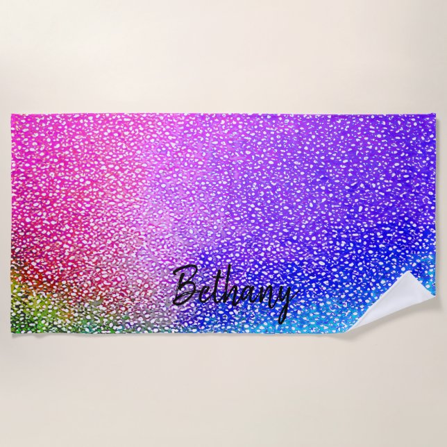 Add Name, Graduated Pinks & Blues Beach Towel (Front)