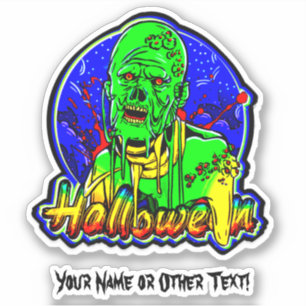 Add Name, Green Drippy Monster   Halloween Sticker