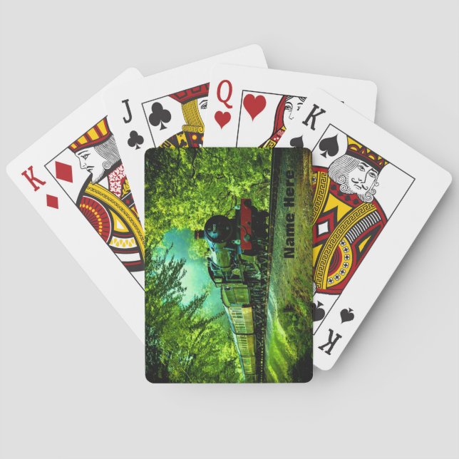 Add Name Green Steam Train Engine Old Locomotive P Playing Cards (Back)