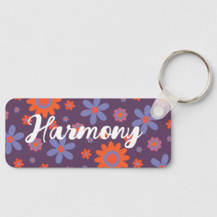 Add Name Happy Retro Flowers 70s Daisy Funny Cute Key Ring