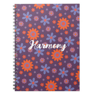 Add Name Happy Retro Flowers 70s Daisy Funny Cute Notebook
